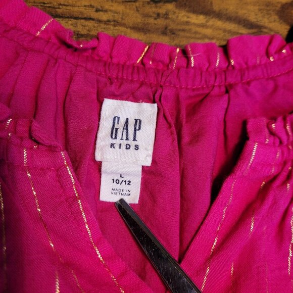 GAP Kids Metallic Stripe Dress L 10 12 Pink Gold Metallic Tiered Ruffle Accent - Picture 4 of 10